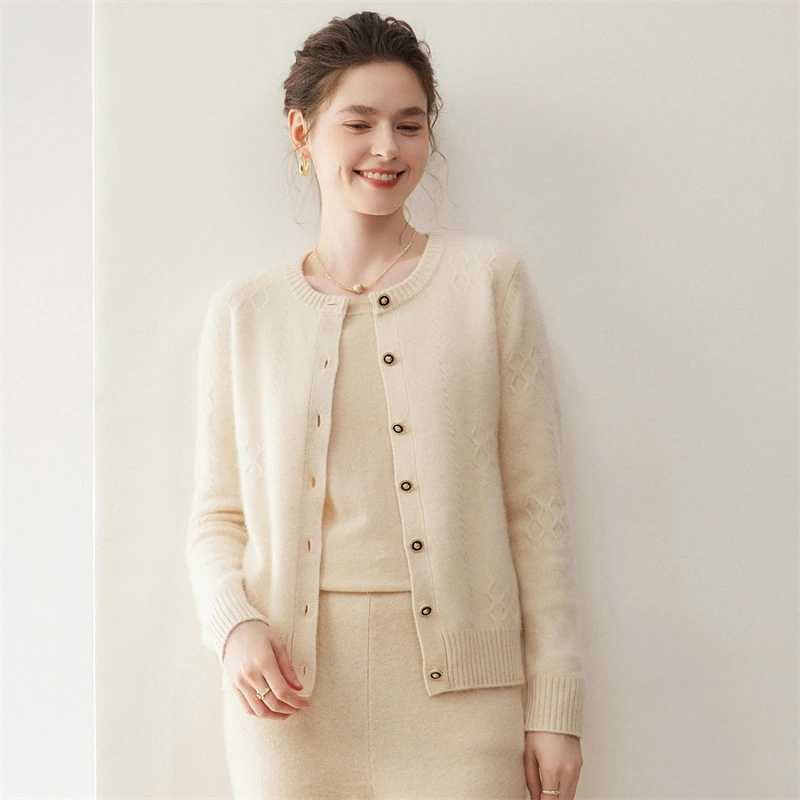 

MEELEX New Style Autumn Winter 100% Cashmere Sweater Casual Fashion Women O-neck Cardigan Tops Woman Knitted Soft Clothes