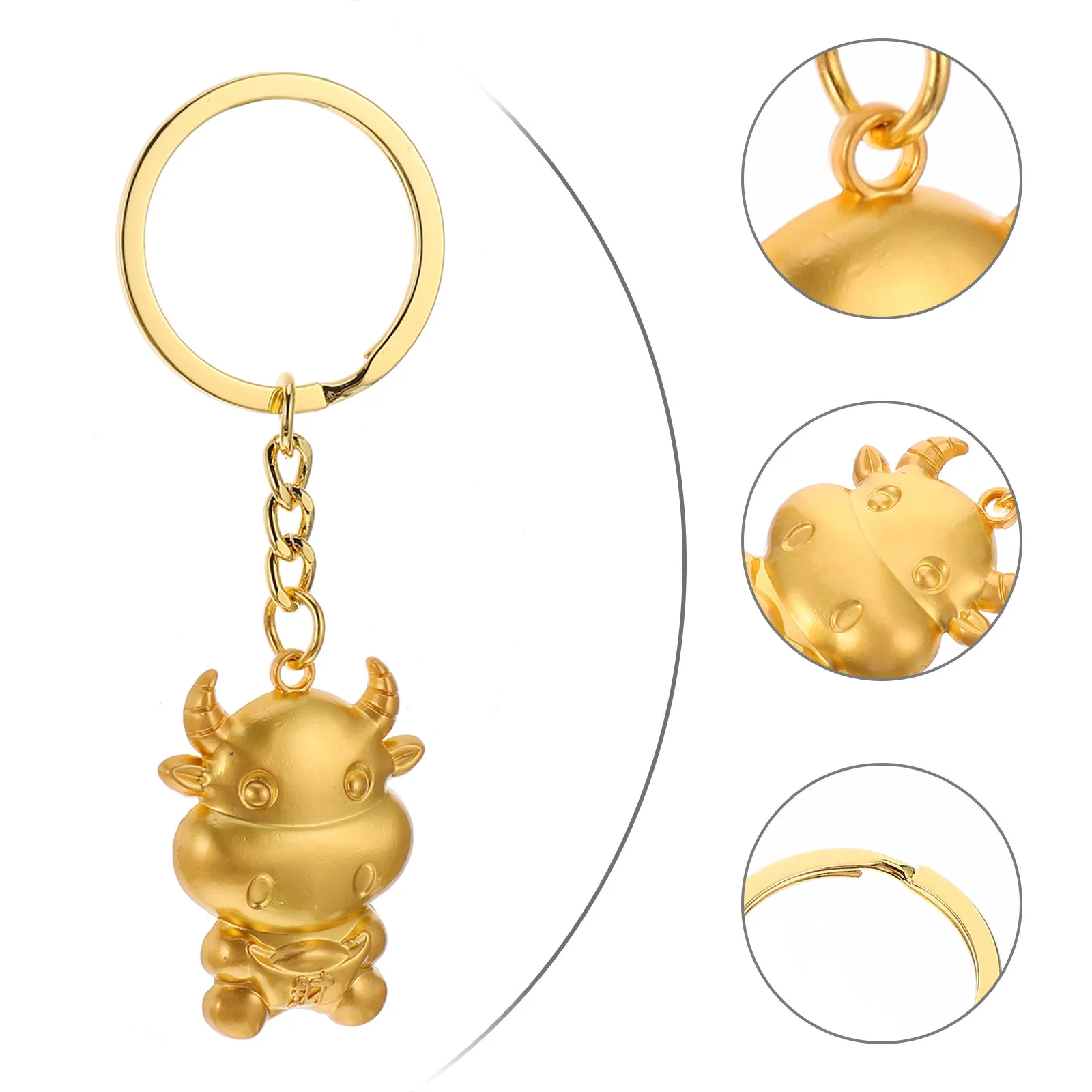 1Set Ox Year Key Rings Alloy Keychain Creative Cow Pendant Lovely Key Decor New Year Gift Lovely Cow Pendant Alloy Keychain
