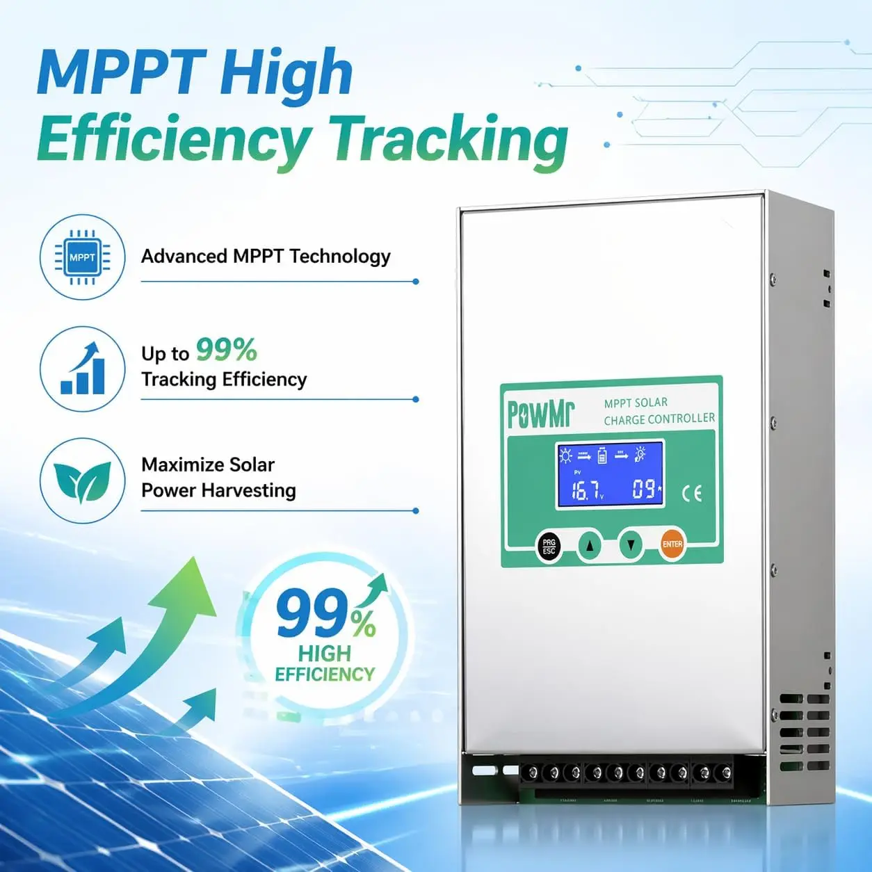 PowMr 80A 100A Solar Charge Controller MPPT 12V 24V 36V 48V LiFePo4 Battery 160V Solar Charge LCD Controller Dual Fans Silience
