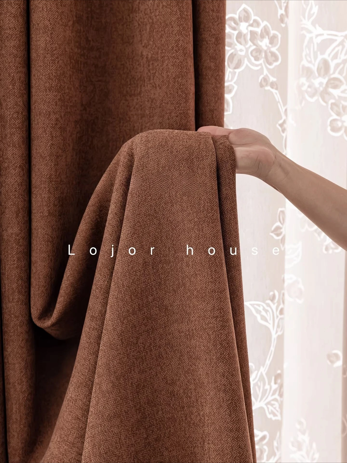 New Caramel Jacquard Thickened Chenille Curtains for Living Room Bedroom French Window Balcony Customized Products White Tulle