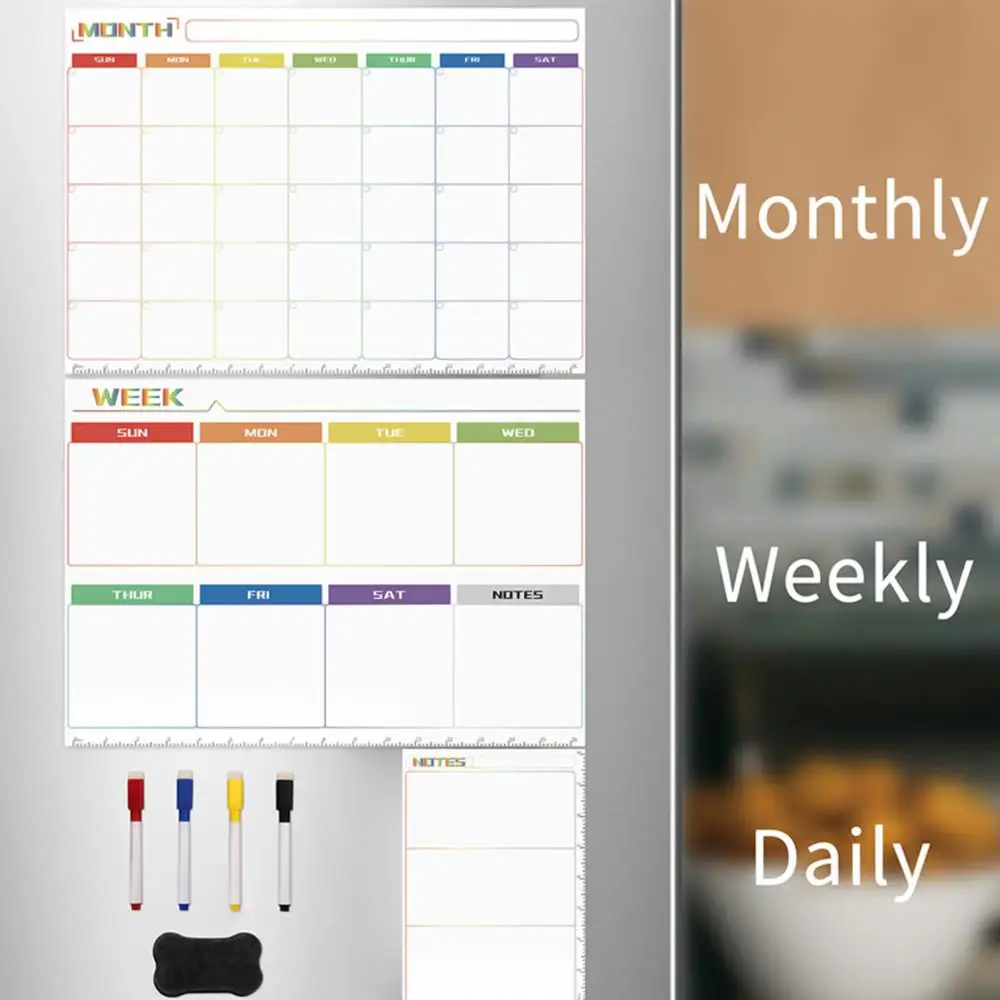 Calendrier Magnétique Effaçable à Sec pour Réfrigérateur, Tableau Blanc, Jour, Hebdomadaire, Mensuel, Licence, Autocollant