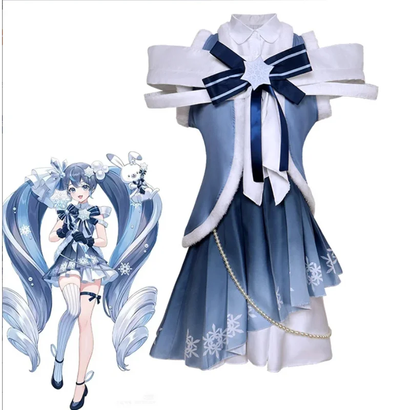 Hot 2025 Snow Cosplay Costume Anime Mikuu Winter Lolita Dress Hairwear Wig Halloween Party Carnival Outfit for Women Girl ir;l5