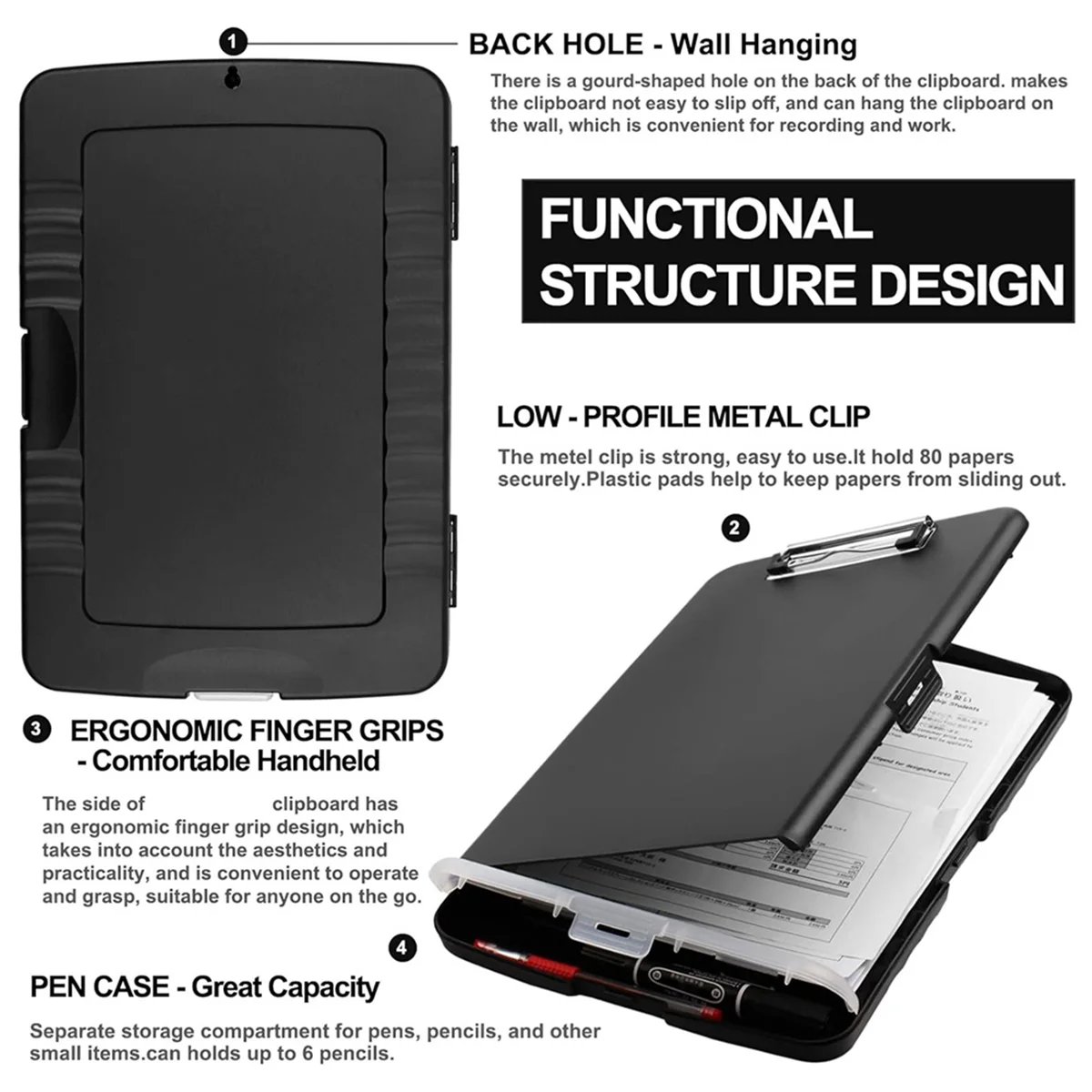 Clip Board Organizer Klemborden Met Opslag Verpleging Klembord Opvouwbaar Bestand Map Plastic Klembord (Zwart)