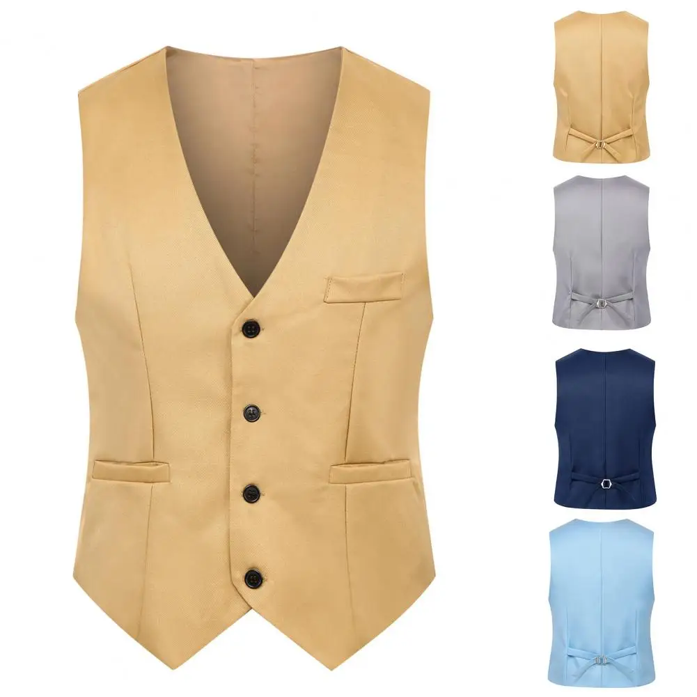 Great Suit Classic Pure Color Gentle Sleeveless Spring Vest  Men Waistcoat Slim Fit