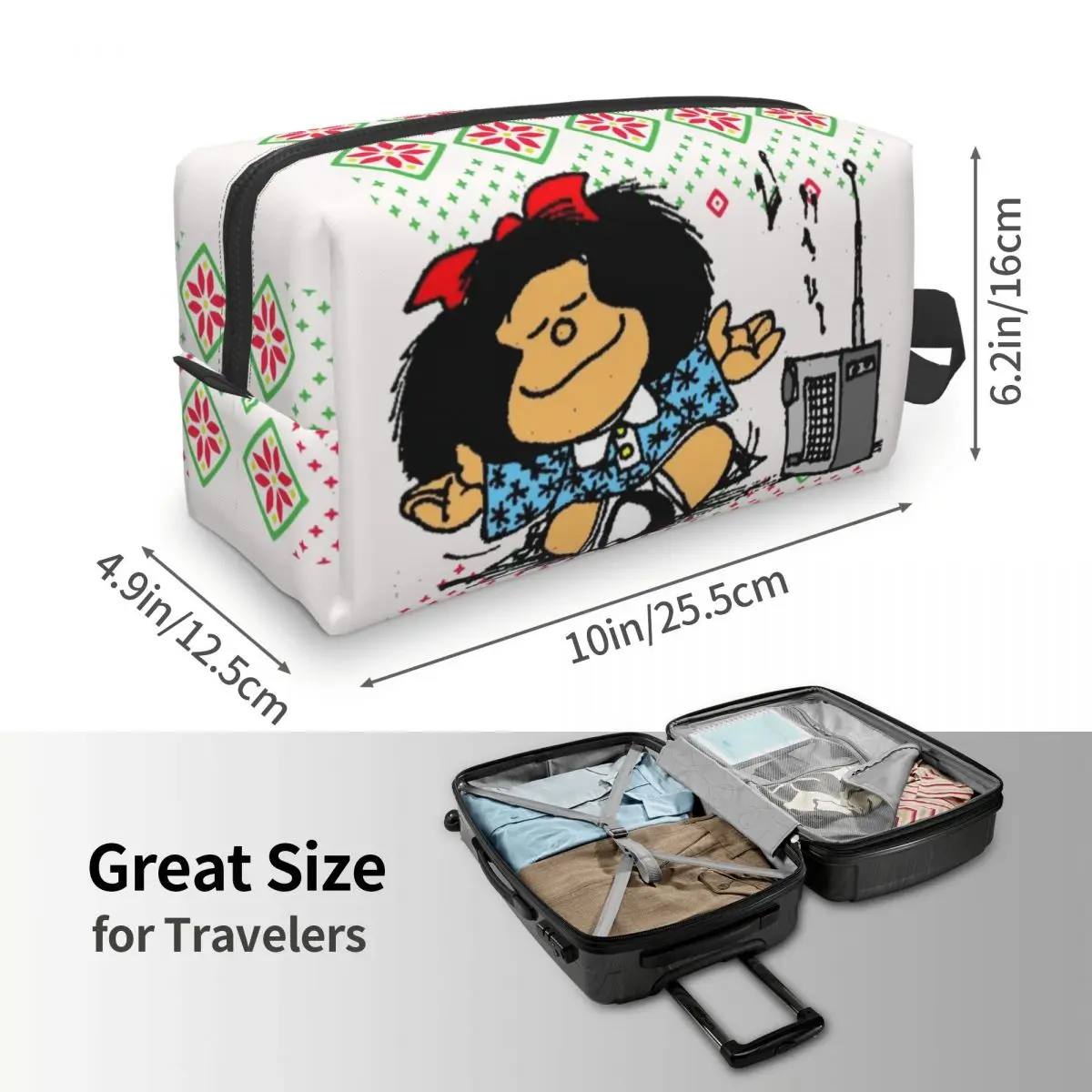 Trousse de toilette colorée de dessin animé Mafalda, trousse de toilette de Noël, trousse de rangement Dopp, trousse de maquillage cosmétique,