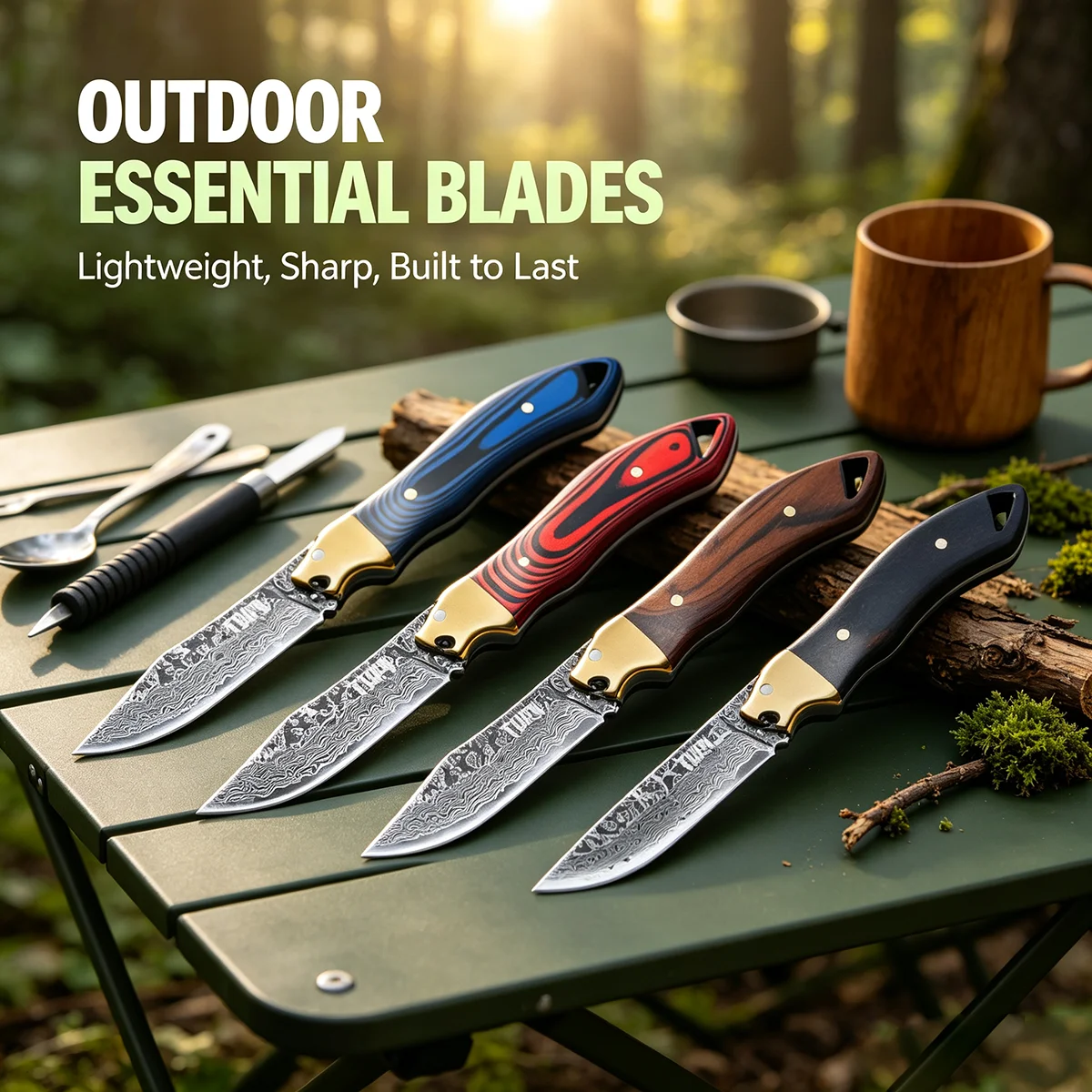 Damascus texture Steel Outdoors Knife Outdoor Carrying Knife Sharp Pocket Knife Camping Essential Knife, With Leather Cover