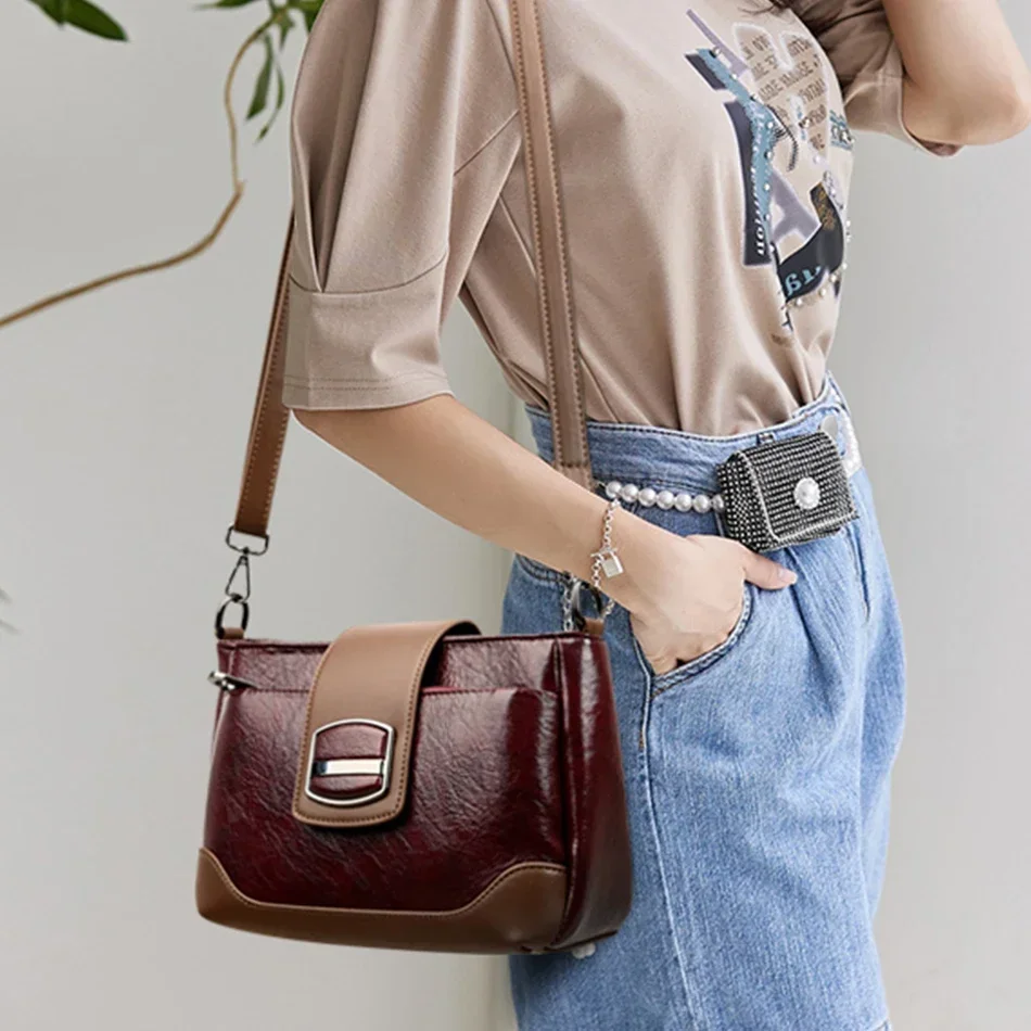 Designer High Quality Female Purses and Handbags Retro Oil Wax Skin Leather Shoulder Crossbody Bags for Women Luxury Hand Bag