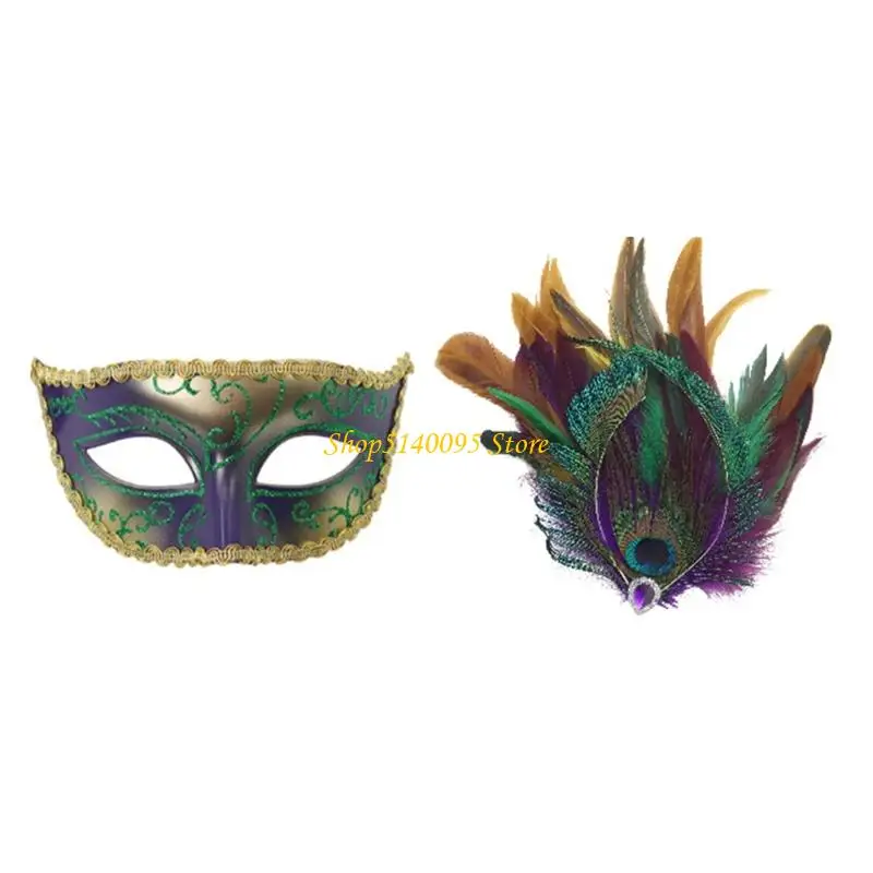 DXAE Schimmernde Feder-Maskerade-Zubehör, mit Strasssteinen verzierte Halbmaske, atmungsaktiv, für Mottopartys und Partys