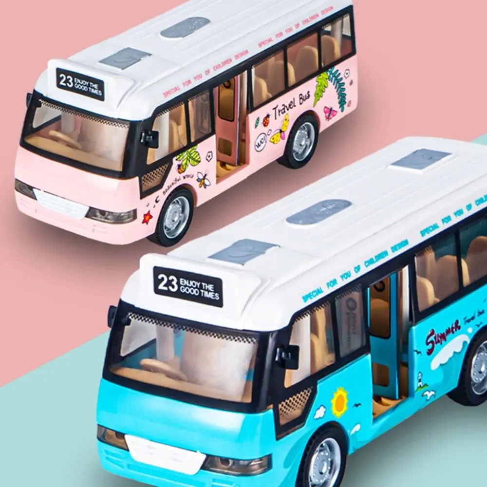 Cute Open The Door Bus School Bus Inertia Flash Music with Sound Die Cast Plastic Little Cars Play Vehicles GRIL