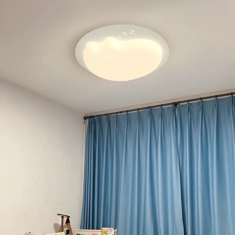 Lámpara de techo LED creativa con forma de gato para habitación de niños, comedor, dormitorio, vestíbulo, cocina, lámpara blanca con Control remoto, decoración del hogar