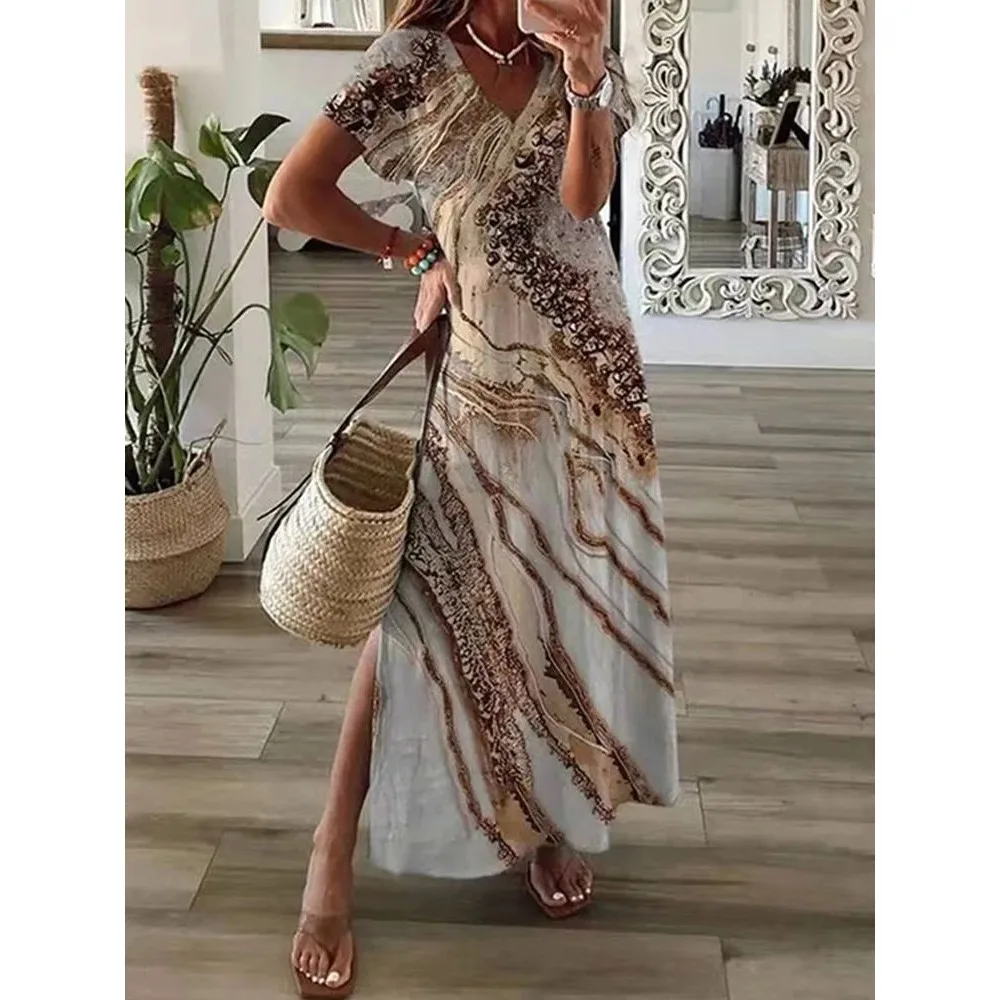 Géométrique irrégulière imprimé Long Dr t-shirt femme décontracté coupe confortable Maxi Dr pour les femmes à la mode