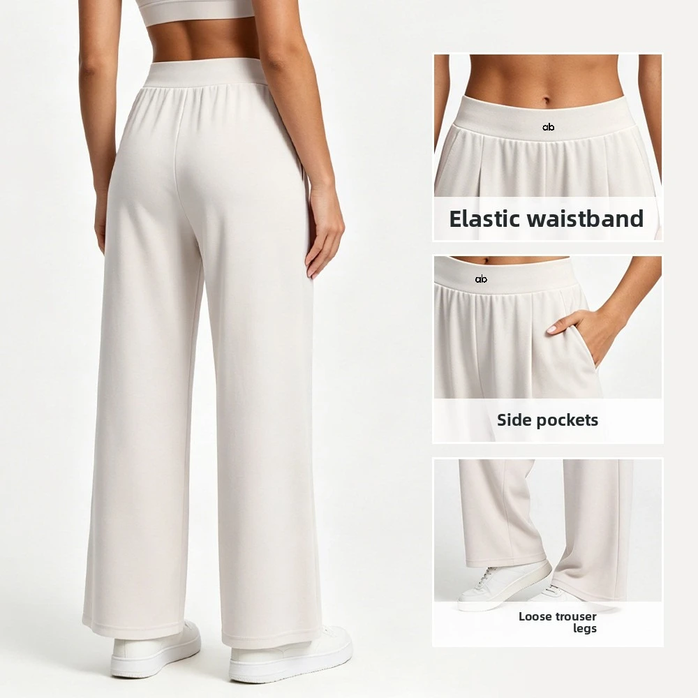 Women High Waist Wide Leg Yoga Pants Smooth Drape Loose Casual Trousers Breathable Lightweight Summer Fitness Sports Capri Pants