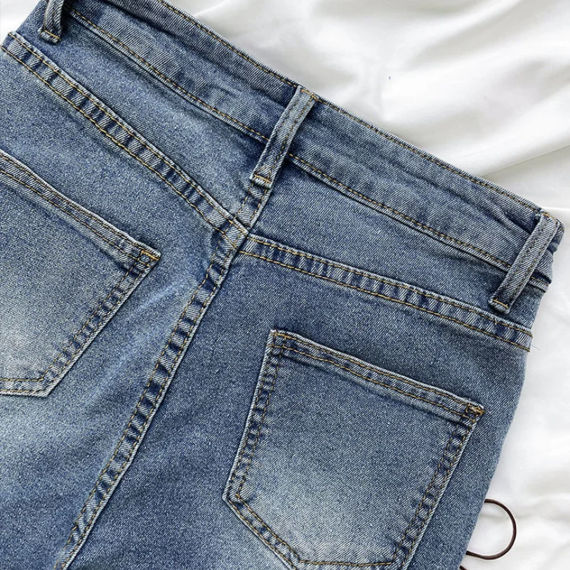 2023 New Vintage Split Fur Edge Fashion Jeans Women's Spring/Summer Slim Fit Elastic High Waist Slim Micro Flare Pants