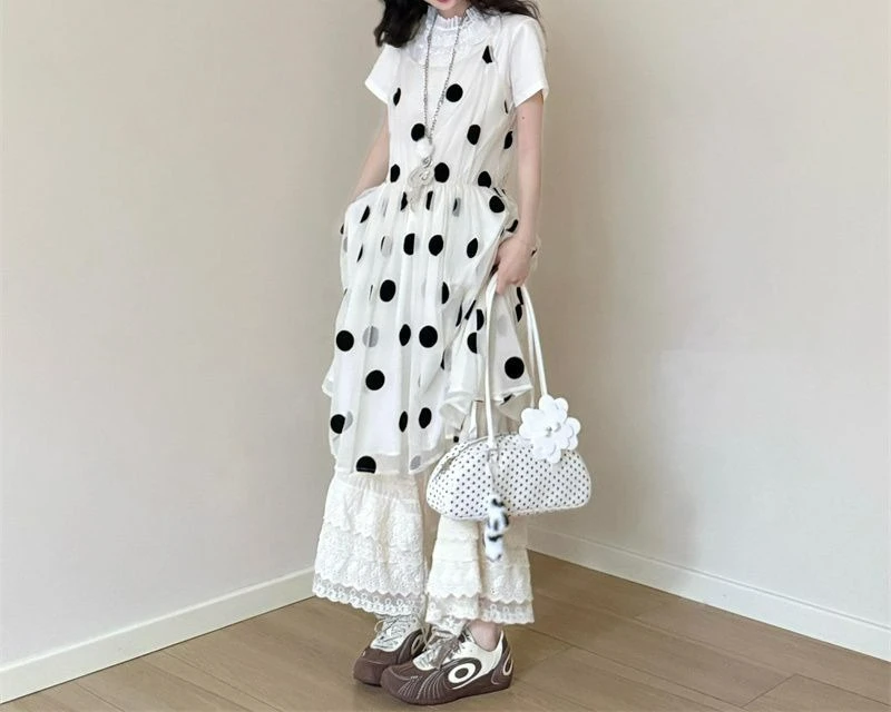 

Костюм женский, топ с короткими рукавами, платье в горошек, светлый спелый костюм без столкновений, новые брюки