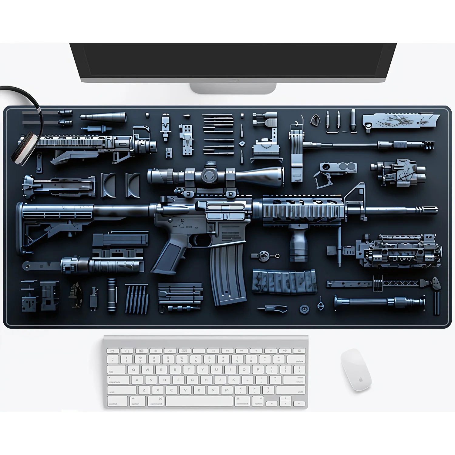Large Gun Parts Design Mouse Pad 900x400MM Non-Slip Rubber Base with Stitched Edges for Fps Gamer Gaming and Office Desk Mat