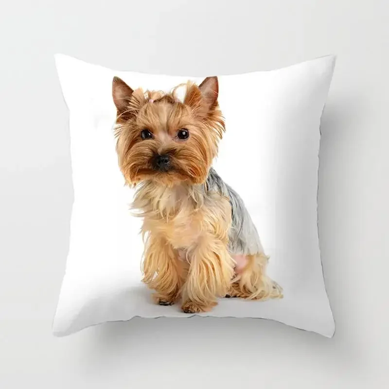 Cute Dog Yorkie BICHON Dog Yorkshire Decor Print Pillow Case Bedroom Sofa Waist Cushions Cover Car Decoration Cushion Cover