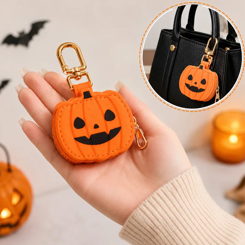 Mini Zipper Keychain Pouch Halloween Christmas Coin Purse Bag Charm Suitable for Wallet Backpack Earbud Storage Holiday  Gifts