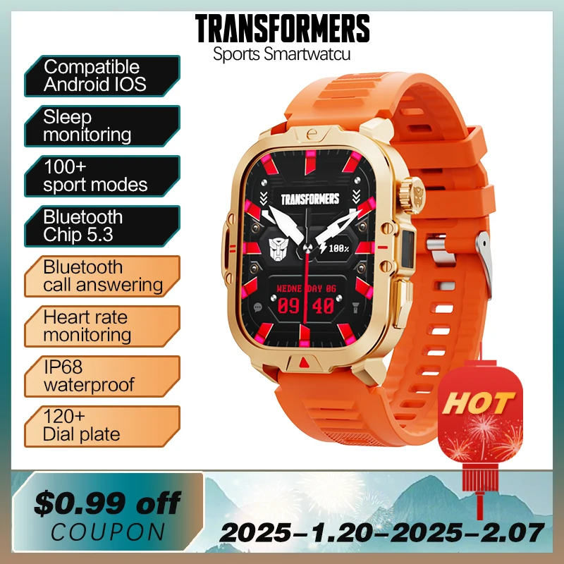 

2024 TRANSFORMERS TF-H08 Bluetooth Smart Watch Men 410mAH Long Endurance LED light Outdoor Waterproof Sport 2.01-inch Smartwatch