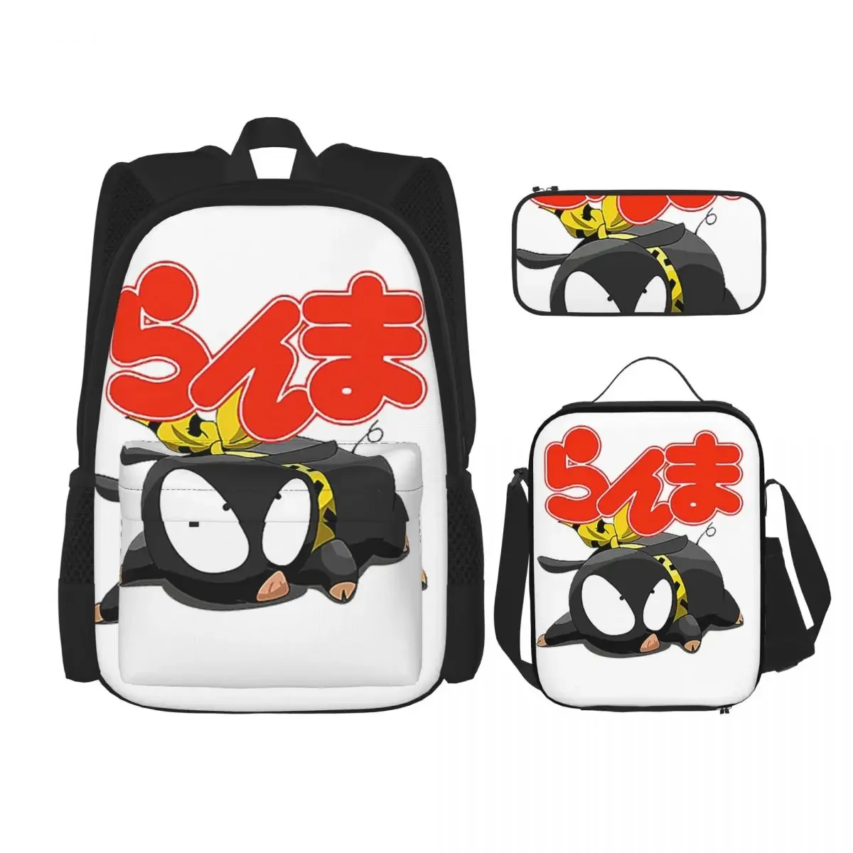 P Chan Ranma Backpacks Boys Girls Bookbag Students School Bags Cartoon Kids Rucksack Lunch Bag Pen Bag Three-Piece Set