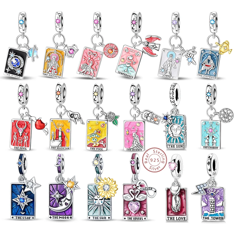 

Подвески из стерлингового серебра 925 пробы, бусины, Солнце, Луна, звезды, волшебные подвески Таро, подходят для оригинальных браслетов, женские ювелирные аксессуары