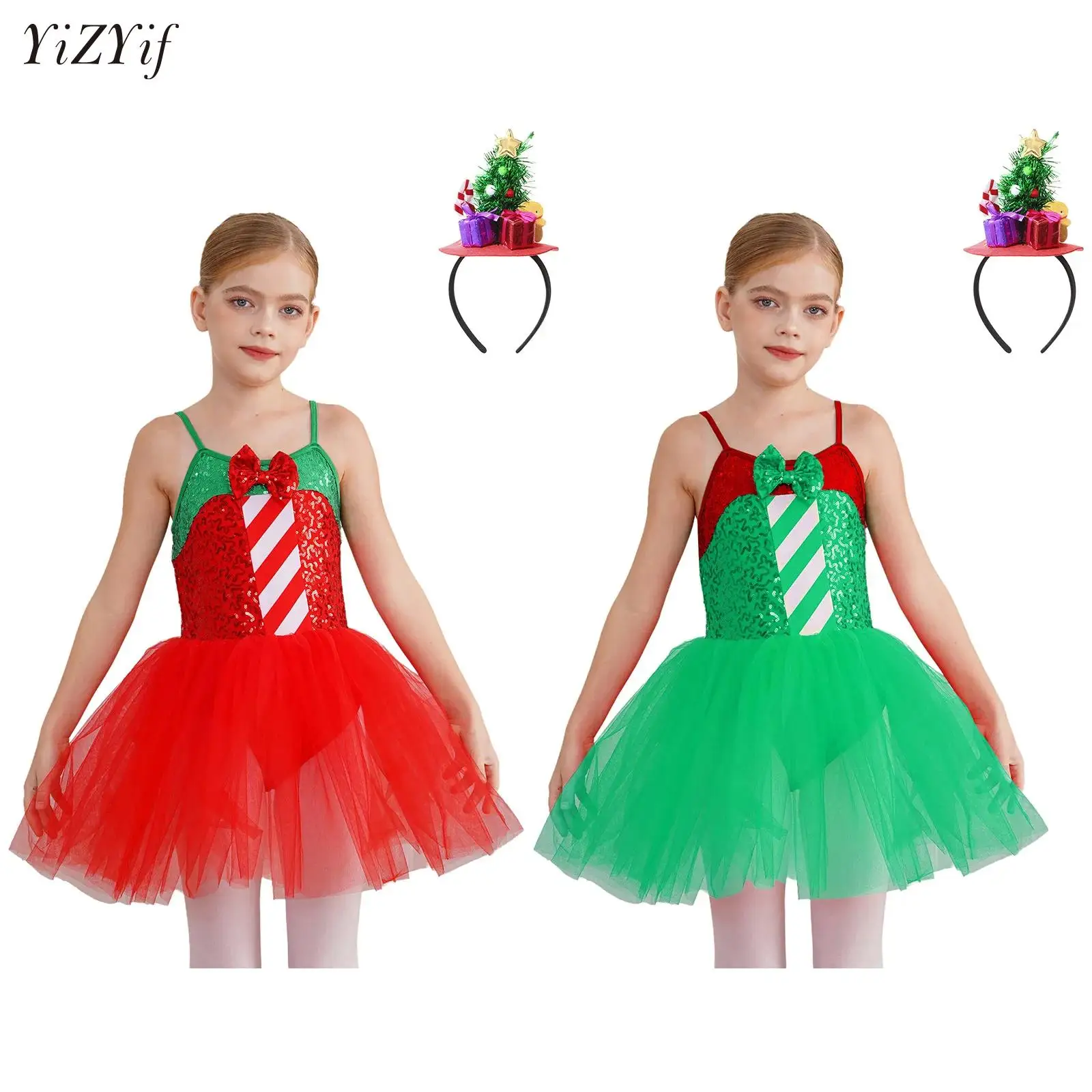 

Girls Candy Cane Striped Sequins Ballet Tutu Dance Dress Circus Clown Costume Bowknot Stripe Print Mesh Tutu Dress with Headband