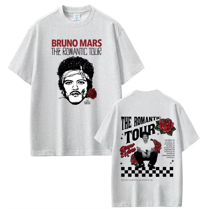 Bruno Mars The Romantic Tour 2026 Print T-shirt Men Women Fashion T-shirts Short-sleeved pure Cotton Casual Vintage T Shirts