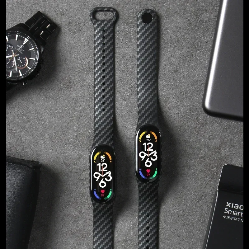 1-3PCS Carbon fiber strap For Xiaomi Mi Band 7 6 5 nfc Wristband MIband 5 silicone smartwatch bracelet correa Mi Band 4 5 3 6