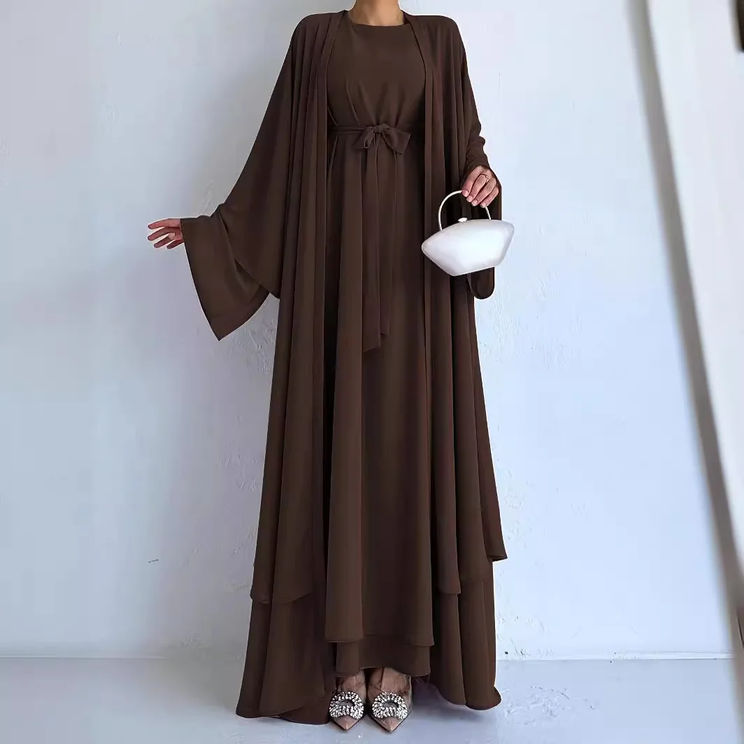 Morocco Kaftan Women Two Pieces Set Dubai Turkey Abaya Islamic Arabic Robe Eid Muslim Long Dress Abayas Prayer Garment Suit