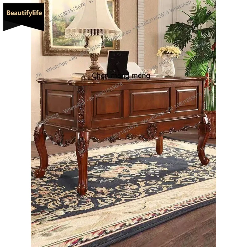 A139 مكتب وكرسي من الخشب الصلب الأمريكي بالكامل، مكتب كمبيوتر مكتبي لغرفة النوم وغرفة الدراسة المنزلية الأوروبية #1