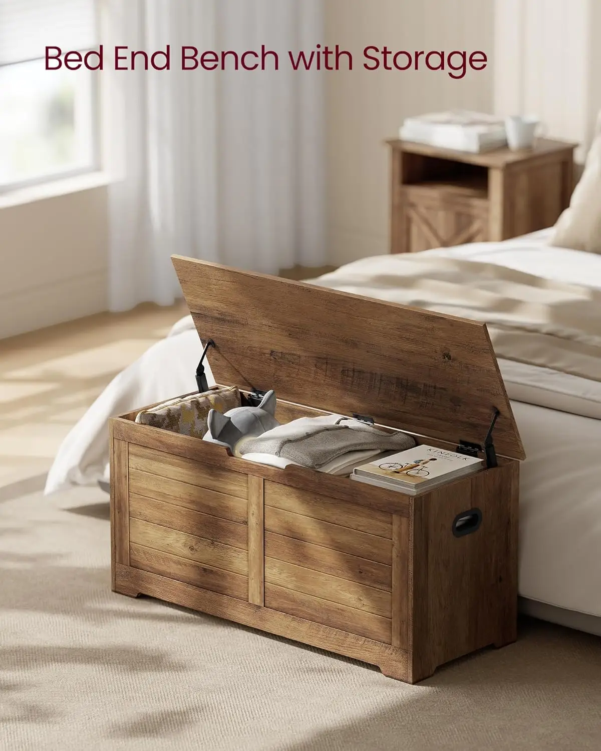 Storage Chest, Storage Trunk with 2 Safety Hinges, Storage Bench, Shoe Bench, Farmhouse Style, 15.7 x 39.4 x 18.1 Inches