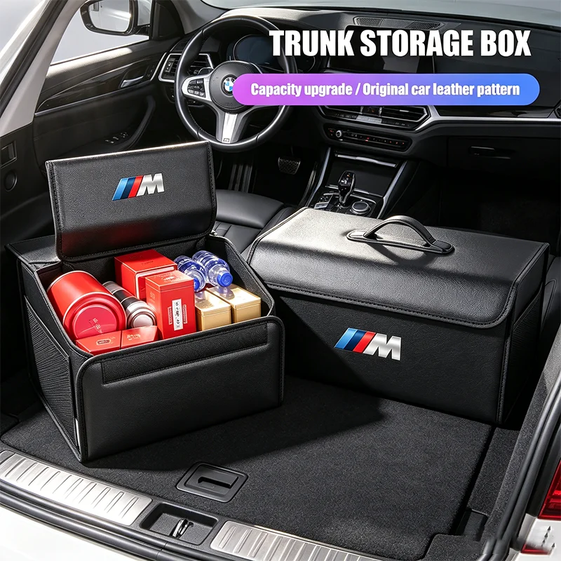 

Car Leather Trunk Organizer Foldable Storage Box, For BMW M M2 M3 M5 E46 E90 E60 E36 F90 M3 M5 E87 X3 X5 X6 G30 G32 Accessories