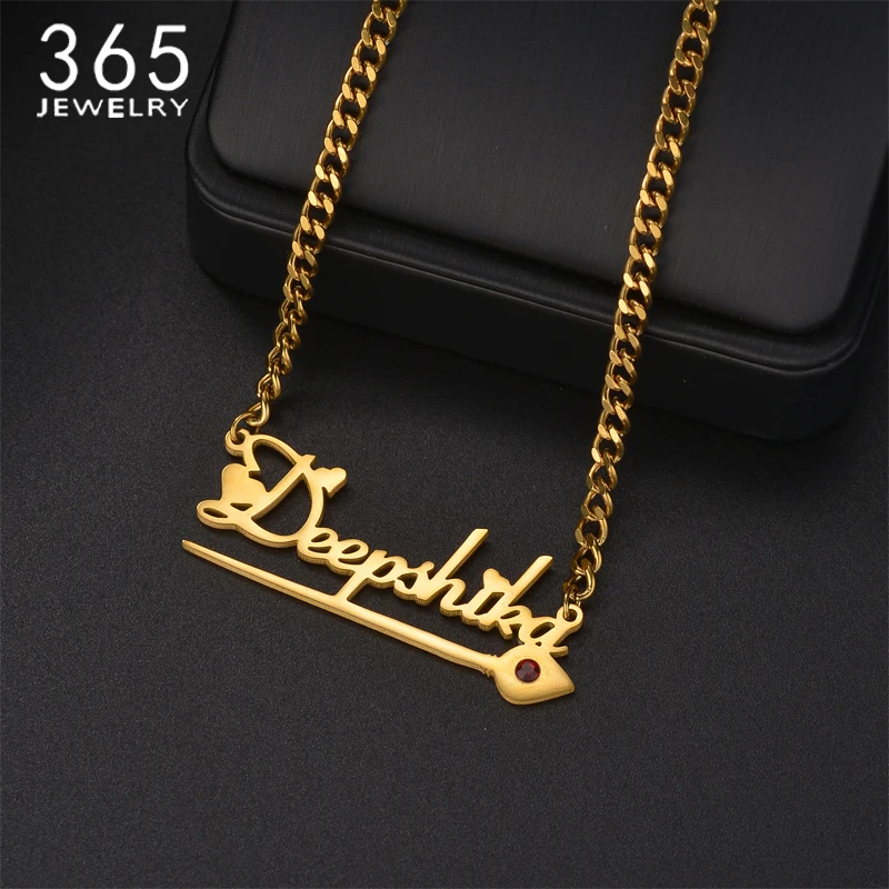 365 Personalized Custom Name Women Necklace Stainless Steel  Sparkling Zircon Butterfly Heart 4mm NK Thick Chain Jewelry Gifts
