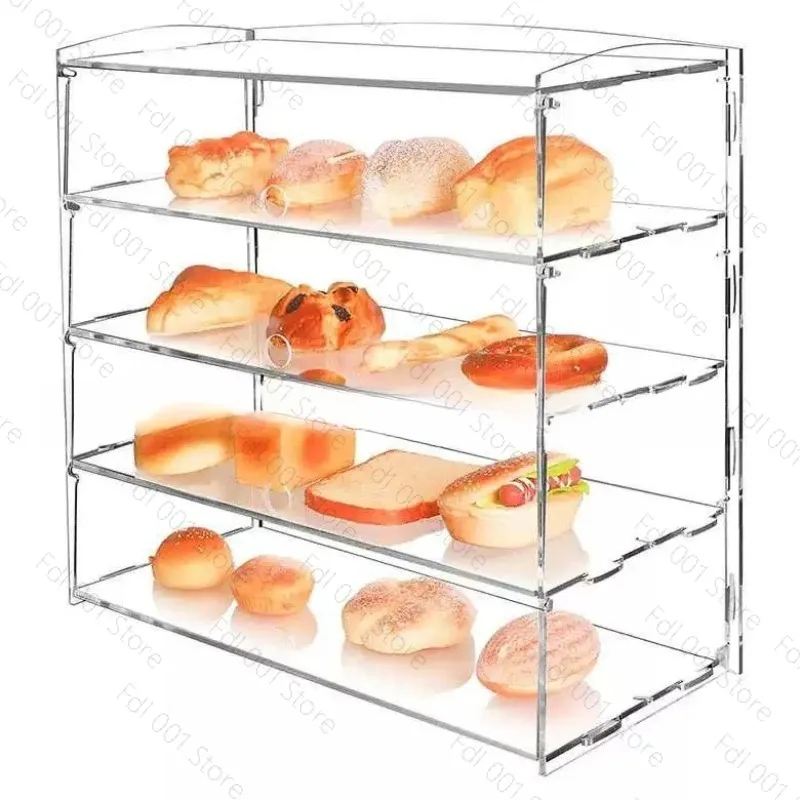 Clear Acrylic Display Case 4 Layer, Commercial Countertop Pastry Stand For Donut Cookie Bakery Dessert