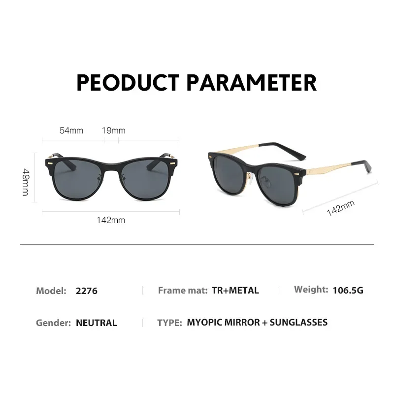 KIZN 6 في 1 نظارات شمسية مربعة لقصر النظر بمشبك مغناطيسي للرجال والنساء TR90 نظارات مستقطبة نظارات طبية بصرية-0.5 إلى -10