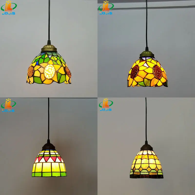 

6 Inch Sunflower Small Chandelier European Tiffany Style Bar Glass Light Fixture Vintage Colored Art Dining Room Chandelier