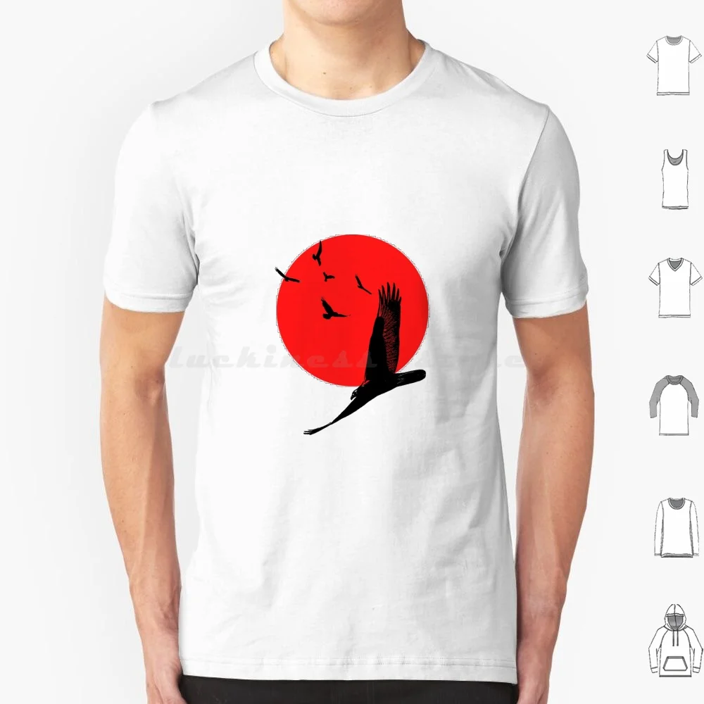 Camiseta de cuervos bajo la luna de sangre, camiseta fresca de algodón 6xl, cuervos de luna roja, cuervos de luna roja, cuervos de pájaros negros, cuervos, luna roja y negro