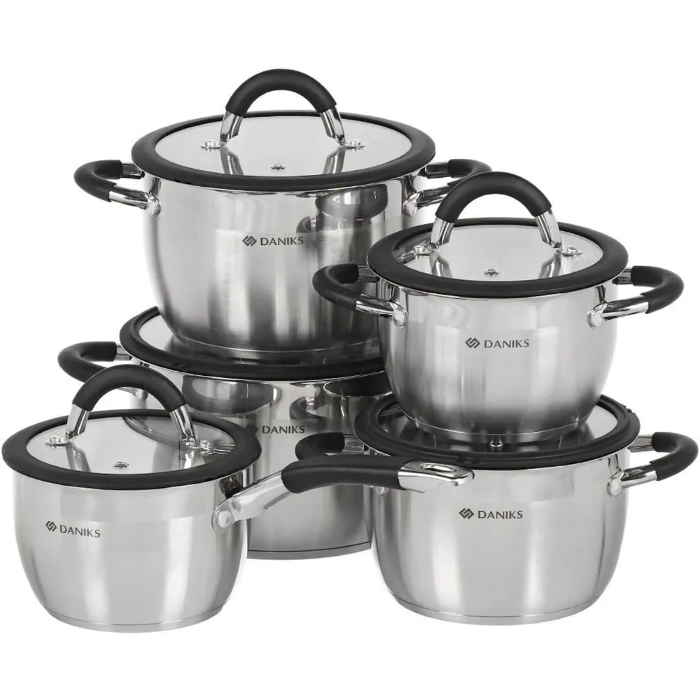 

Stainless Steel Kitchen Induction Pot Cookware Set 10-Piece Dishwasher Safe Pots Saucepan+2 Quart+3 Quart+4 Quart+5 Quart