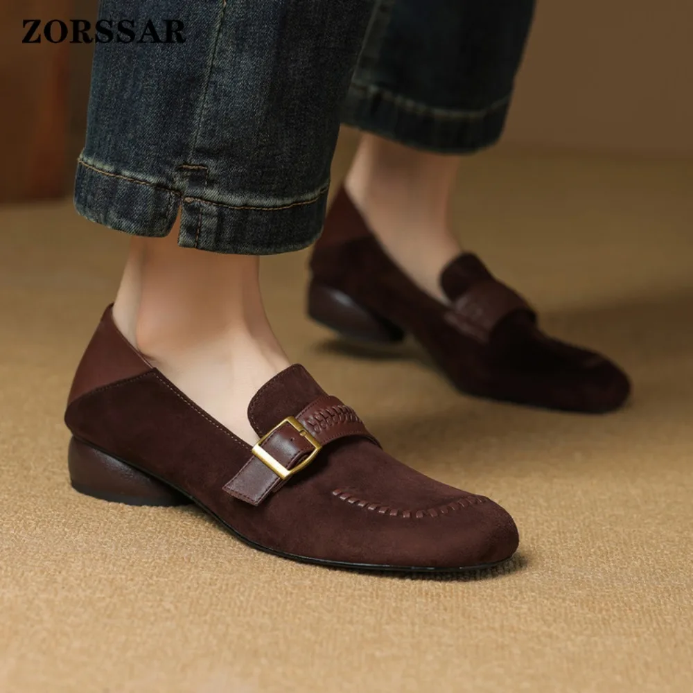 ربيع الخريف الرجعية الإناث المتسكعون 2026 نمط جديد الرومانية كعب مسطح مريح تنوعا الانزلاق على جلد الغزال النساء حذاء مسطح #2