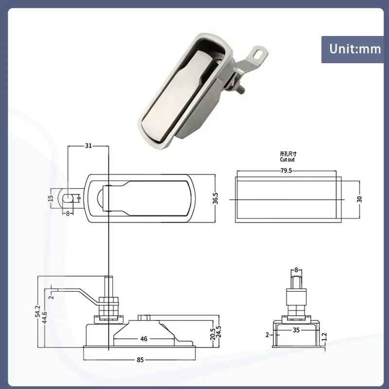 304 Stainless Steel Embedded Rotary Lock Suitable For Industrial Facilities Electrical Cabinets Mechanical Equipment