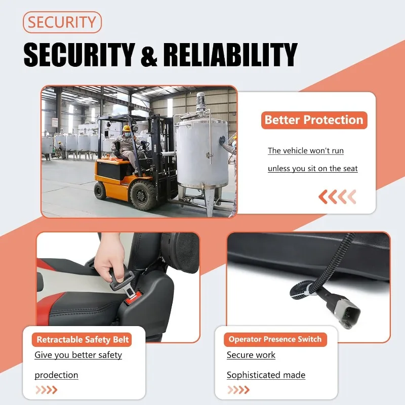 Asiento de suspensión para tractor, cortacésped bajo con respaldo alto, respaldo ajustable y rieles deslizantes, amortiguador de reposabrazos resistente