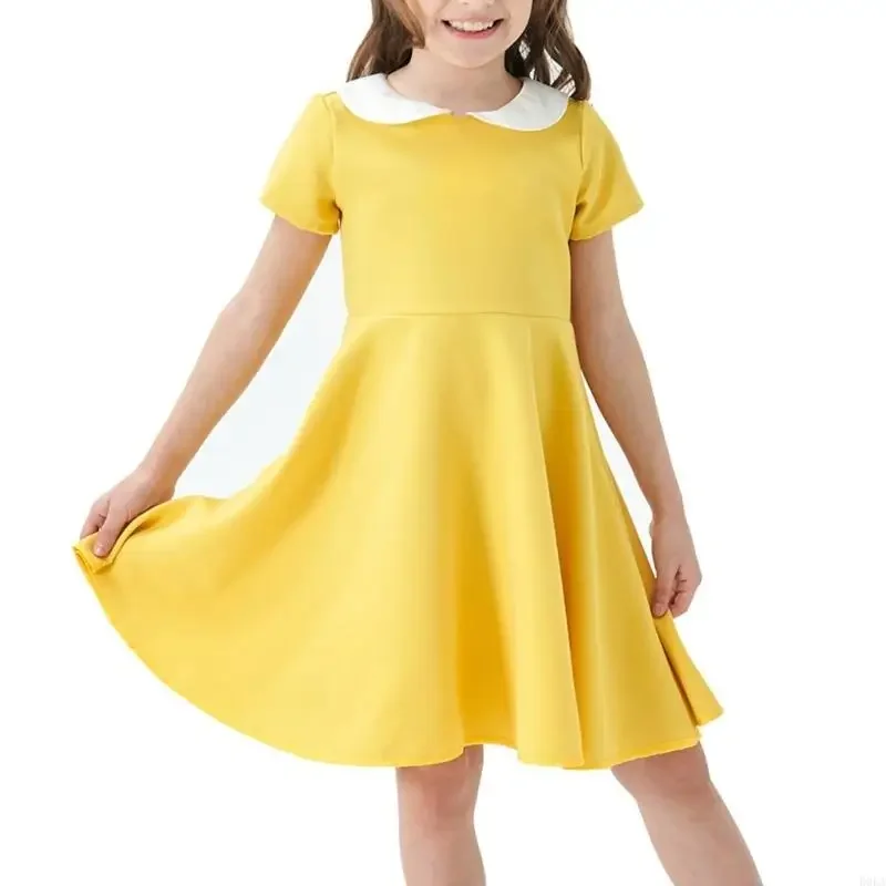 D0LA الأنيق الأكمام القصيرة فستان الصلبة لفتاة مريحة ونسيج تنفس