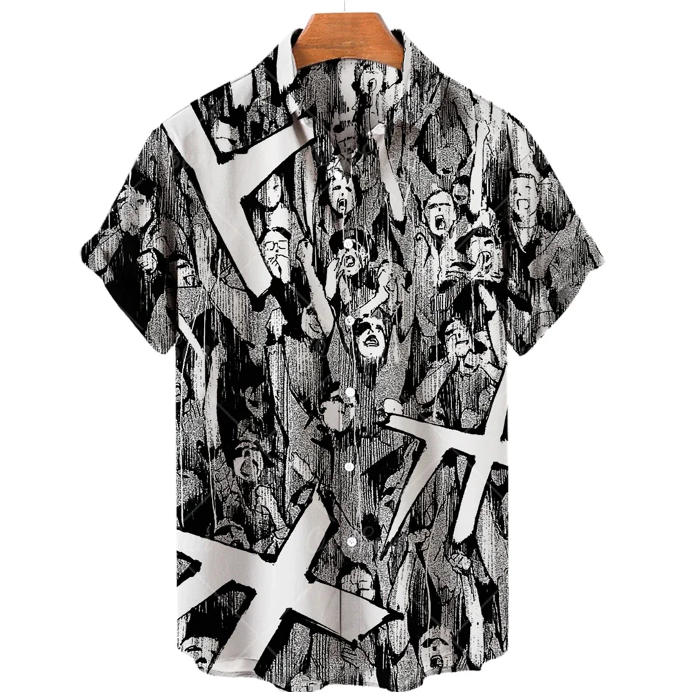 2022 Hawaiian Shirt 3d Anime Horror Print Short Sleeve Men\'s Shirt Cool Top Camicias Vintage Print Unisex Shirts 5xl