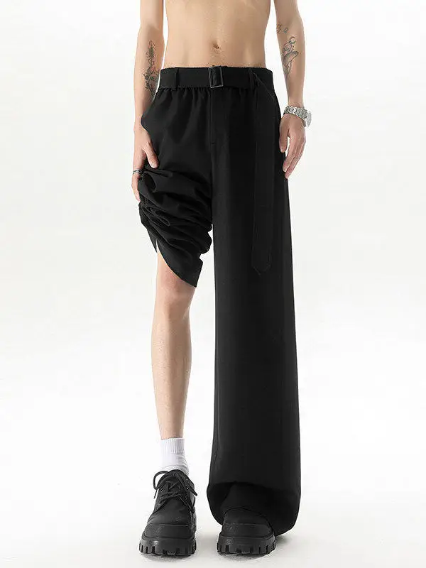 

Bla Wide Leg Men's Pants High Waist Straight Cut Trousers Faion Street Sle Drapey Belt Design Casual Faionable Trousers