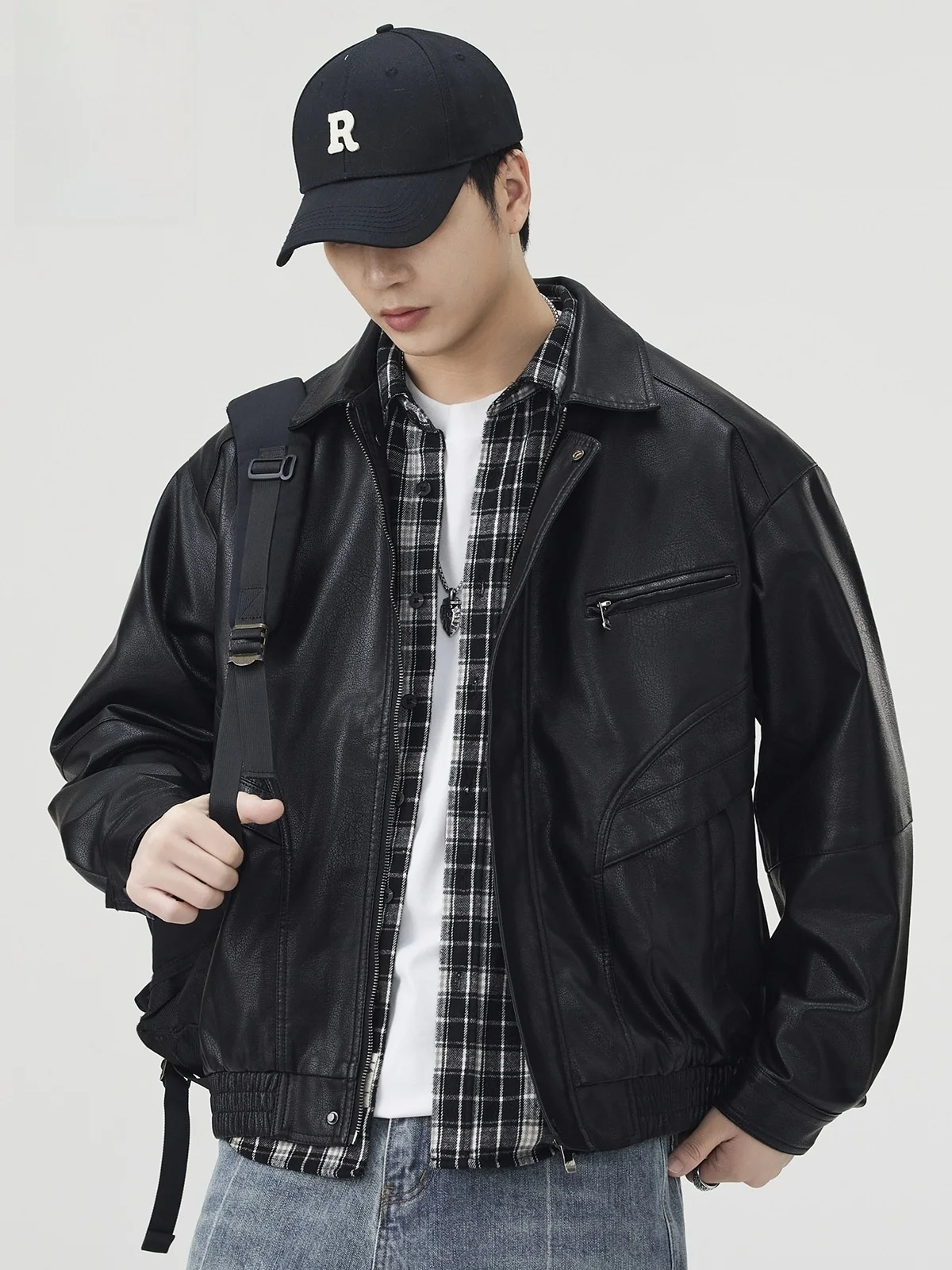 

Rn American Sle Leather Jaet Men's Casual Workwear Motorcycle Collar Leather Coat Youthful Vitali Faion Thiened