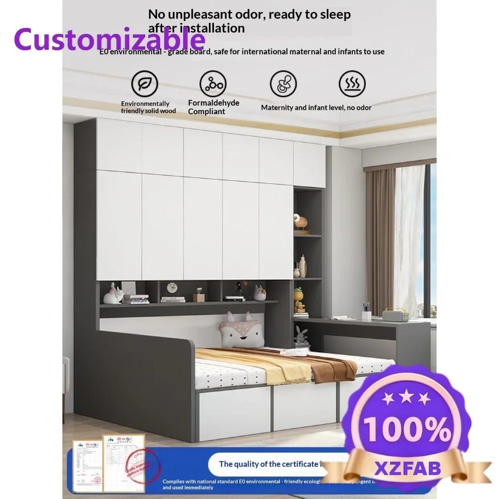 Factory Direct 2026 Space Saving Tatami Bed with Wardrobe&Desk Multifunctional Storage Combo Bed Integrated Sleeping Solution