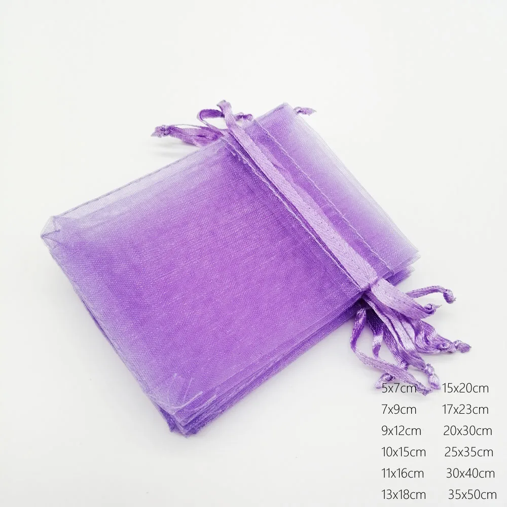 1000pcs Handmade Organizer Organza Drawstring Bags Light Purple Gift Pouch Sachet Packaging Birthday Party Favors Wedding Supply