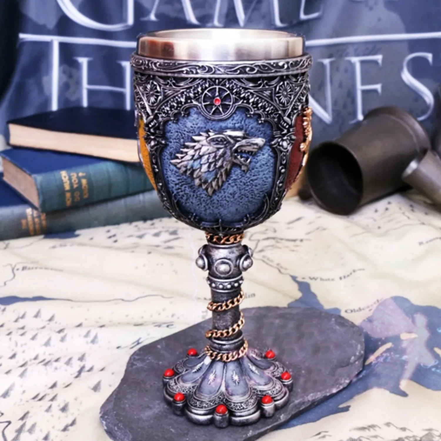 Medieval Dragon Skull Beer Mugs Stainless Steel Resin  Red Wine Goblet  Medieval Wine Cups Coffeeware teaware