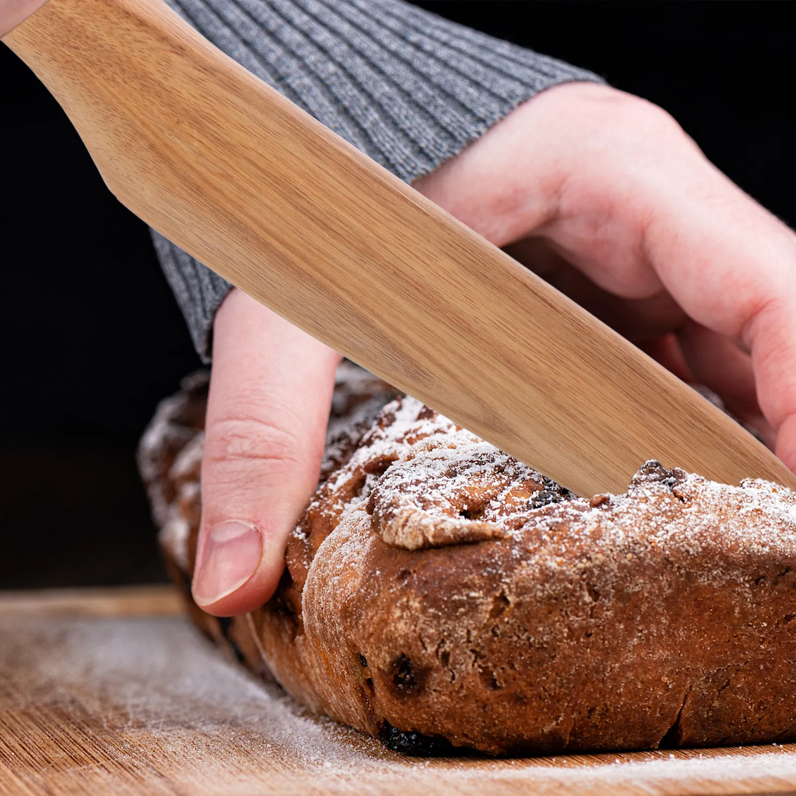 Ensemble de 1 spatule et couteau à gâteau en bois pour gâteaux, tartes et biscuits, longueur moyenne, cadeau d'anniversaire parfait, professionnel