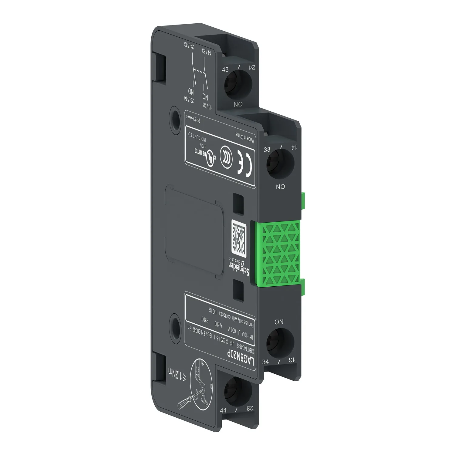 

LAG8N20P AUX contact 2NO screw type L1/R1 contact block