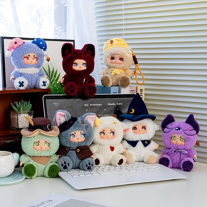 14CM Kawaii Miniso Backpack Vinyl Plush Toys Pendant Doll Animal Werewolf Series Figure Trendy Doll Toy Birthday Gifts
